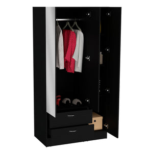 English Elm Riverside Mirrored Armoire with Three Doors, Two Drawers, Four Shelves and Hanging Rod for Wardrobe Organization Black 71 L x 16.9 W x 3.9 H B070S00215