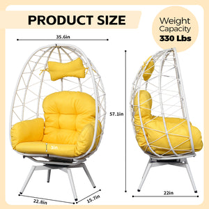 English Elm Oversized Swivel Wicker Egg Chair with Plush Cushions for Patio or Indoor Lounging T5880P500999