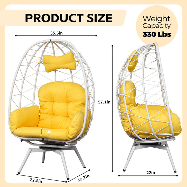 English Elm Oversized Swivel Wicker Egg Chair with Plush Cushions for Patio or Indoor Lounging T5880P500999