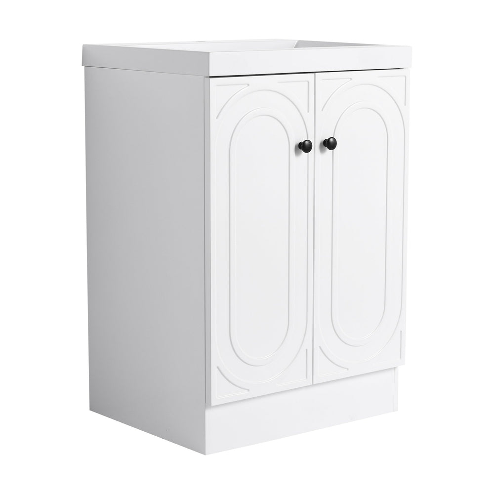 English Elm 24" Freestanding Bathroom Vanity with Resin Integrated Sink, Soft-Close Doors, Adjustable Shelf, Durable Plywood Finish White W999S00269