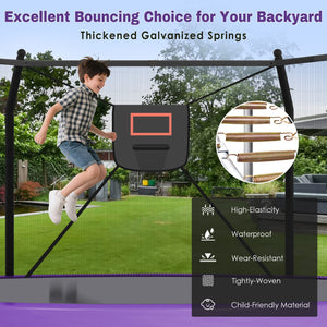English Elm 14ft Backyard Trampoline with Led Lights Basketball Hoop and Galvanized Safety Frame N739P308480A