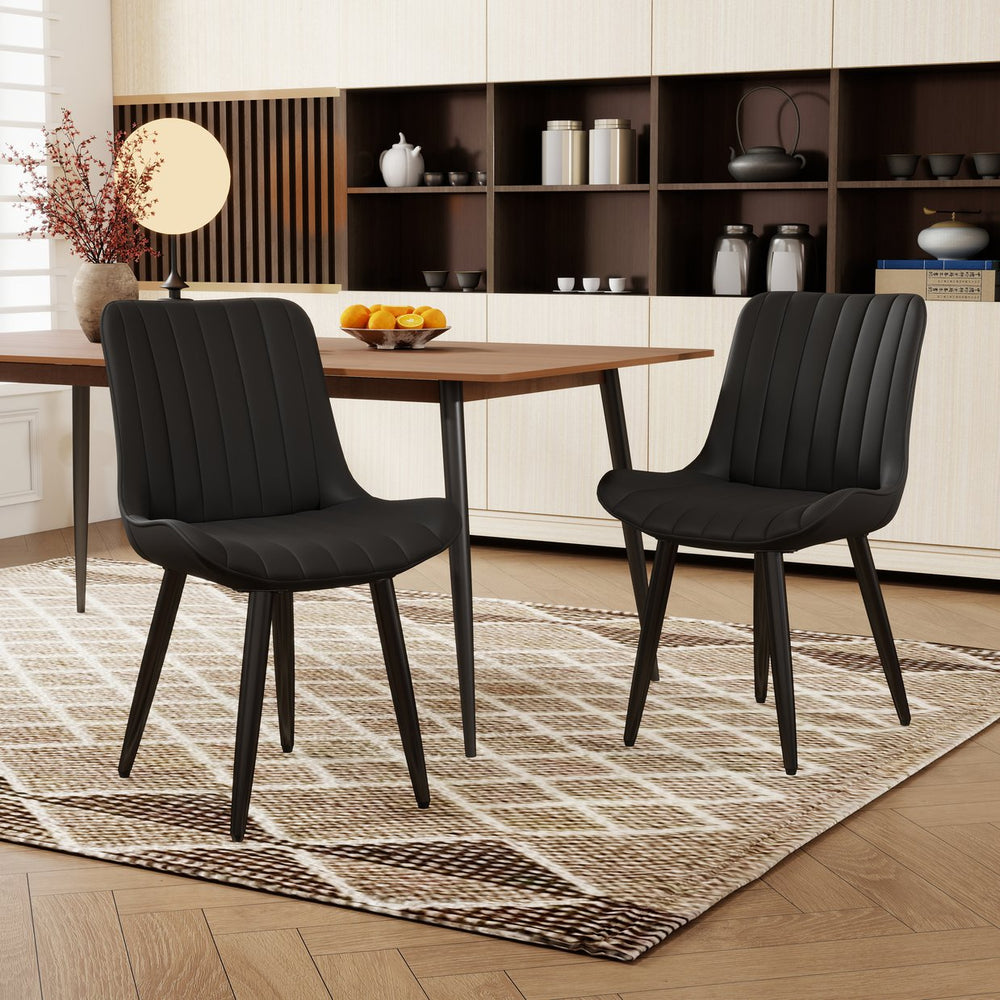 English Elm Set of 2 Armless Pu Leather Dining Chairs Cushioned Seat Brushed Metal Legs Modern Black W3316P426933