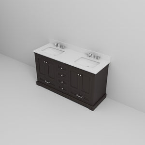 English Elm Espresso 60" Double Bath Vanity with White Quartz Top, Soft-Close Drawers, Chrome Faucet Set B2731P258387