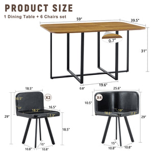 English Elm 7-piece Rectangular Dining Set Seats 6 with Faux Leather Chairs and Melamine Top W3875S00041