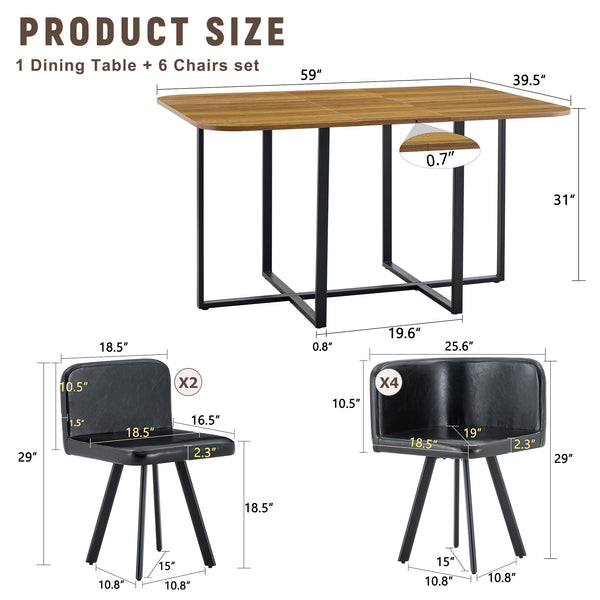 English Elm 7-piece Rectangular Dining Set Seats 6 with Faux Leather Chairs and Melamine Top W3875S00041