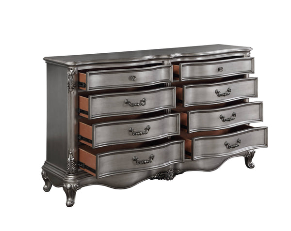 English Elm Ariadne Elegant Antique Platinum Finish Dresser with Tufted Scroll Trim and Durable Full-Extension Drawers Antique Silver 71.46 L x 23.82 W x 43.9 H B2726P247249