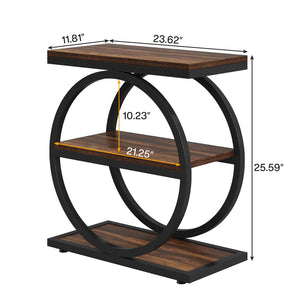 English Elm Modern Two Tier End Table Black Metal Frame Wood Grain Surface for Living Room T3971P451267