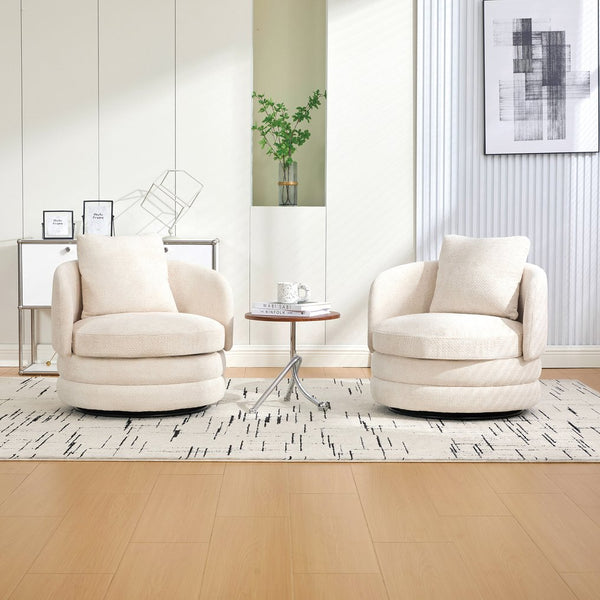 English Elm 30"w Swivel Barrel Accent Chair Chenille Upholstered Club Seat for Living Room Reading Beige W3118P462479