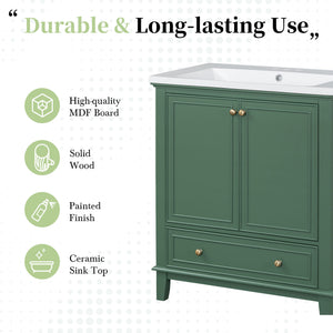 English Elm 30" Stylish Dark Green Bathroom Vanity With Sink Combo, Durable Mdf, Modern Design & Storage Solution SY999606AAF-6