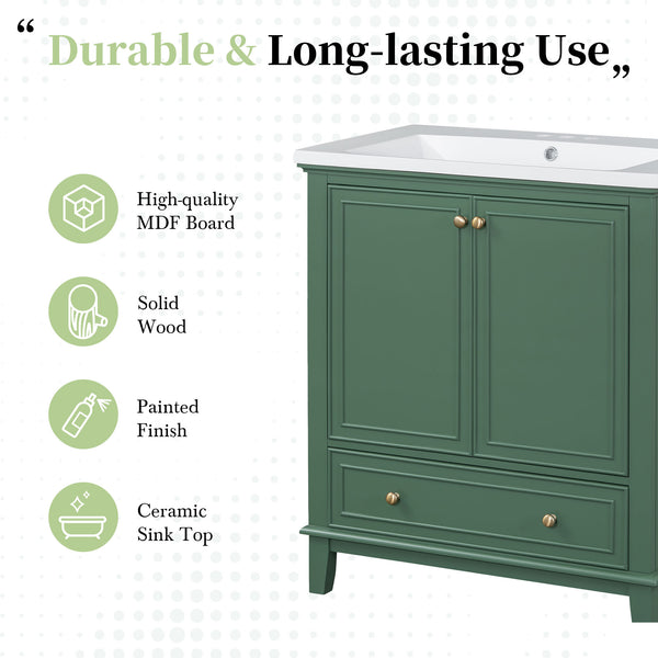 English Elm 30" Stylish Dark Green Bathroom Vanity With Sink Combo, Durable Mdf, Modern Design & Storage Solution SY999606AAF-6