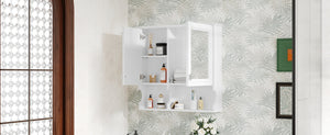 English Elm 30 30 Inch Mirror Medicine Cabinet with Half-Moon Design, Soft-Close Hinges, Open Shelf & Solid-Wood Frame White N710P322812K