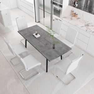 English Elm 55.12-70.87" Expandable Square Dining Set Seats Six with Cushioned Faux Leather Chairs Grey+White W2189S00907