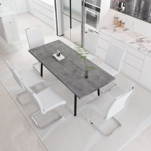 English Elm 55.12-70.87" Expandable Square Dining Set Seats Six with Cushioned Faux Leather Chairs Grey+White W2189S00907