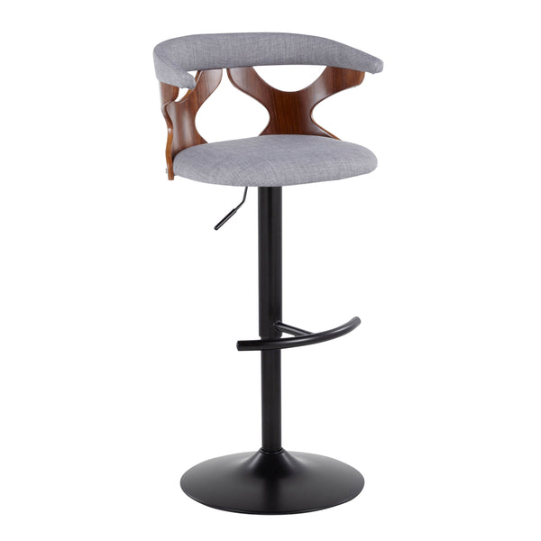 English Elm Gardenia Adjustable Barstool Set Of 2 - Stylish Swivel Design With Light Grey Fabric & Walnut Accents B202S00855