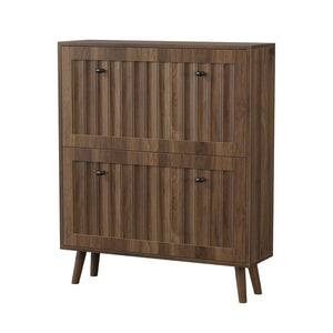 English Elm Medieval-style Walnut Tilt-out Shoe Cabinet Vertical Groove Entryway Storage Unit W1706P465293