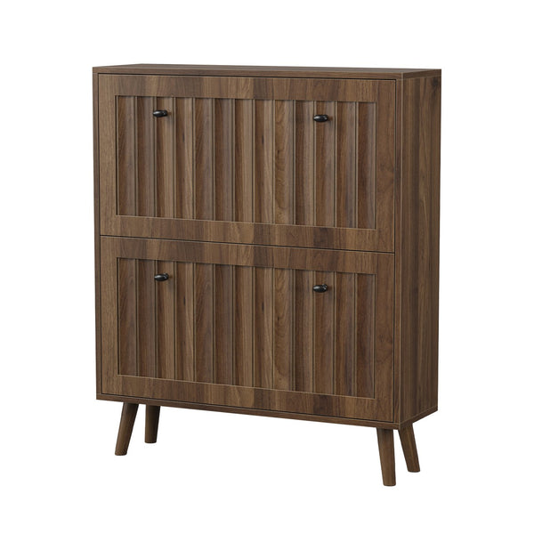 English Elm Medieval-style Walnut Tilt-out Shoe Cabinet Vertical Groove Entryway Storage Unit W1706P465293