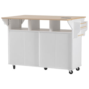 English Elm K&k Fluted Rolling Kitchen Island Faux Marble Top Power Outlet Storage Drawers White N707P353934W