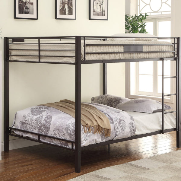 English Elm Sandy Black Double Queen Bunk Bed - Sleek Metal Design With Built-In Ladder & Safety Guard Rail B062S00465-GIGA