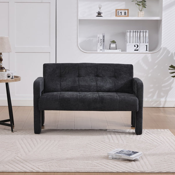 English Elm Nordic Ergonomic Double Armchair Upholstered Chenille Two-Seater Sofa 550lb Capacity Compact Lounge Chair Black W395P380537