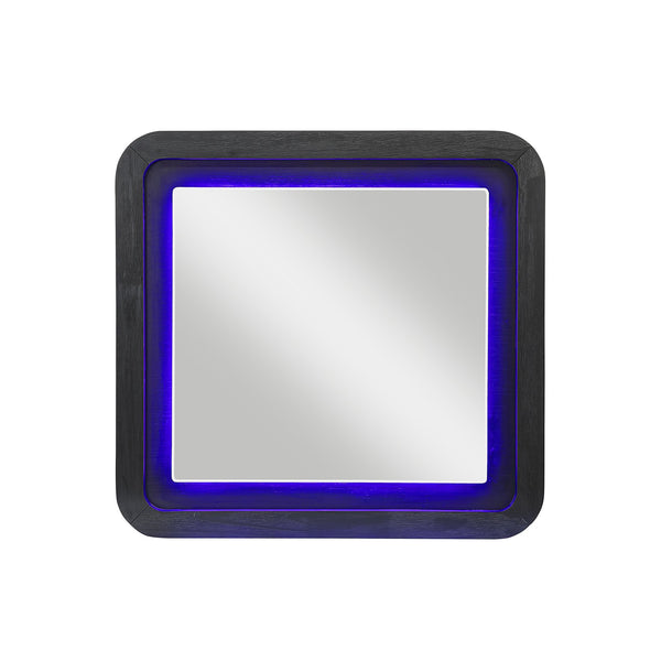 English Elm Beverly Large Black-White Dresser Mirror with Sleek Rounded MDF Frame and Attached Glass Accent Trim B201P391776