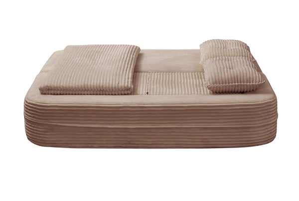 English Elm Multi Functional Sectional Sofa Bed Plush Corduroy Convertible 80" King Sleeper with Chaise, Deep Fluff Pink W3219P339466