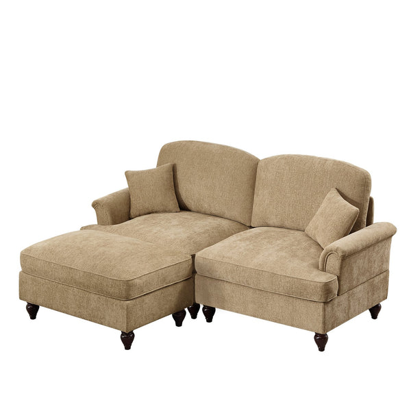 English Elm Elegant Mid Century Modular L-Shaped Sofa With Flared Arms, Movable Ottoman & Ruffle Skirts W3041S00345