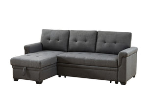 English Elm Jardin Linen Upholstered Sleeper Sectional with Reversible Chaise and Hidden Storage Dark Gray B2749S00172