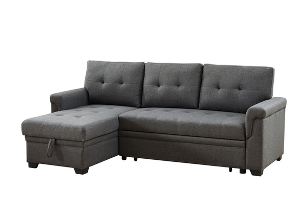 English Elm Jardin Linen Upholstered Sleeper Sectional with Reversible Chaise and Hidden Storage Dark Gray B2749S00172