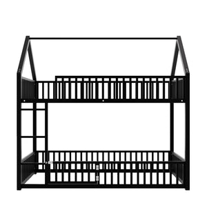 English Elm Metal Twin over Twin House Bunk Bed with Playful Roof, Sturdy Metal Frame, Quiet Support for Kids Black N709P214091B