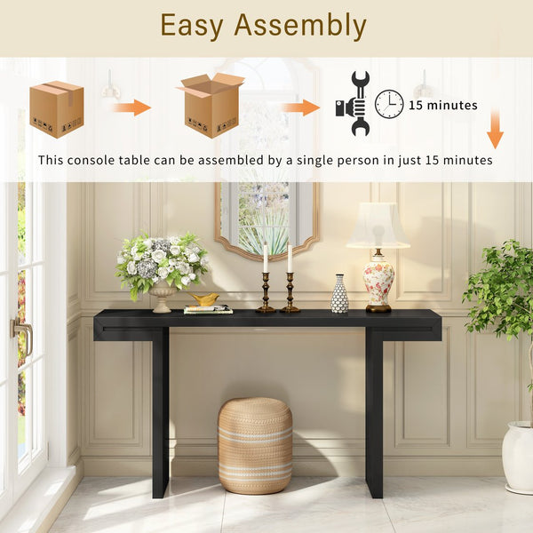 English Elm U-style 60 Inch Geometric Console Table Painted Mdf Foyer Entryway Living Room N711P303209B