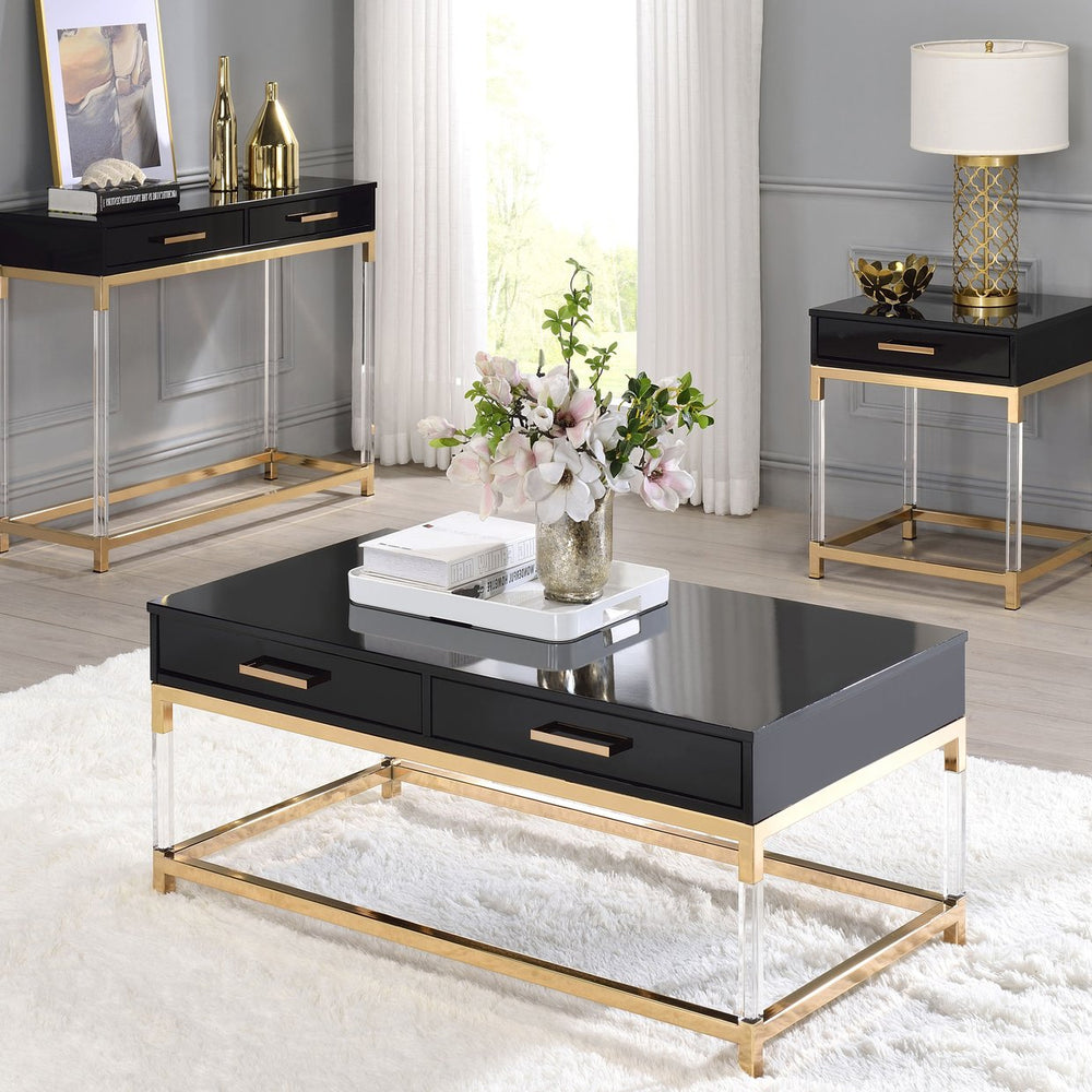English Elm Black Black High Gloss and Gold Console Table with Acrylic Legs, 2 Drawers, Floating Modern Entryway Accent B062P185721