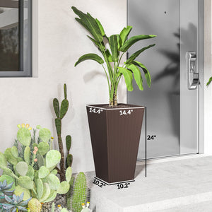 English Elm Outdoor Tall Rattan Style Column Planters Set of 3 Uv Resistant Pp with Drainage T3971P423342
