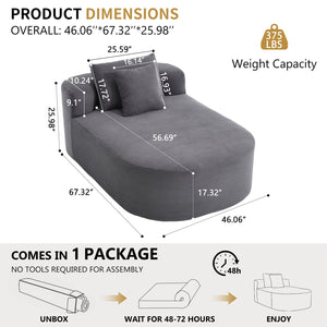 English Elm 67.5''chaise Lounge Oversized Corduroy Sleeper Sofa with Deep Seat and Two Pillows Dark Grey W1803P409165