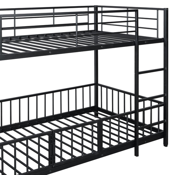 English Elm Twin Twin over Twin metal bunk bed with slide, guardrails and convertible loft design for safety and playfulness Black SF000169AAB