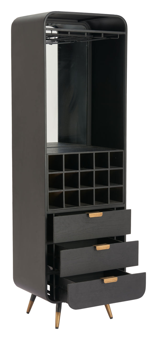 Zuo Modern Magara Bar Cabinet Black - Stylish Fir Wood & Steel Design With Mirror Glass For Modern Elegance Black Fir Wood,Mdf,Glass,Steel 110731-zuo-modern