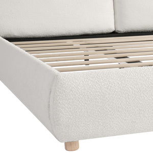 English Elm Christopher Knight Home® - Queen Size Upholstered Platform Bed In White Boucle Fabric With Adjustable Pillow Headboard Style N757Q246141W-1