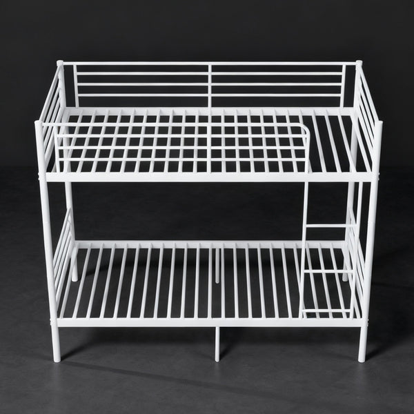 English Elm Bunk Bed Twin Over Iron Frame with Full Guardrail and Ladder White Finish W5635S00001