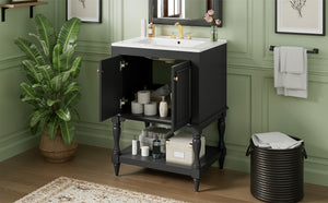 English Elm 24'' French Style Bathroom Vanity with Ceramic Sink Soft Close Cabinet and Drawer Black N710P411341B