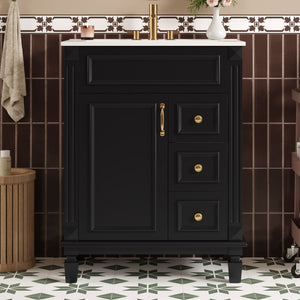 English Elm 24" French-Inspired Bathroom Vanity With Ceramic Sink, 2 Soft-Close Drawers & Adjustable Shelf N710P318989B