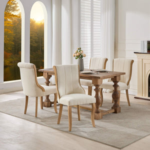 English Elm Snow velvet dining chair with plush breathable upholstery, mid-century wood trim and sculpted legs comfort and style Beige W1143P332691