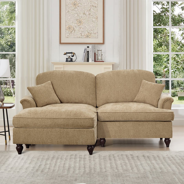 English Elm Elegant Mid Century Modular L-Shaped Sofa With Flared Arms, Movable Ottoman & Ruffle Skirts W3041S00345