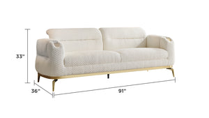 English Elm Zoe Plush chenille sofa with gold accents and lumbar support for modern upscale living room style Cream B009P303216
