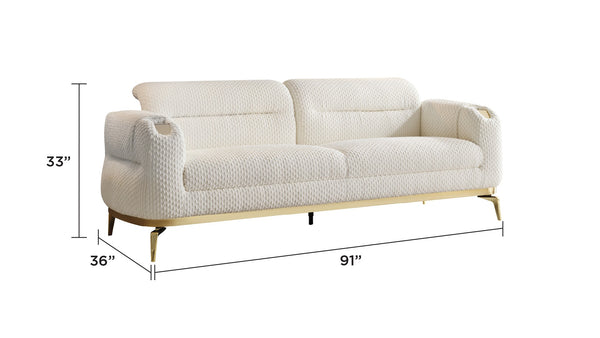 English Elm Zoe Modern 2Pc Living Room Set: Plush Sofa & Loveseat In Cream With Elegant Gold Accents, Nj Stock B009S01881-GIGA