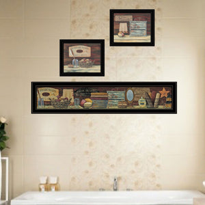 English Elm "country Bath 1" Pam Britten Triptych Wall Art Black Framed Pastoral Cottage Print Set B06786769