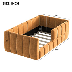 English Elm Upholstered Velvet Toddler Daybed with Removable Guardrails and Solid Slat Support Orange N899P452426C