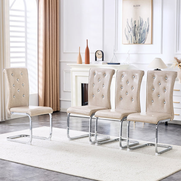 English Elm Luxury Pu Upholstered Dining Chair Set of 4 with Channel Stitching and Metal Legs W1512P491870