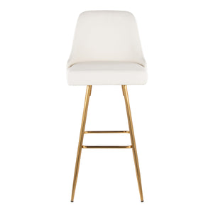 English Elm Fixed-height Barstools with Gold Nailhead Trim White Faux Leather Frame Set of 2 B202S01949