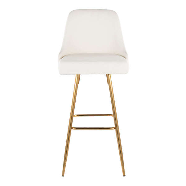 English Elm Fixed-height Barstools with Gold Nailhead Trim White Faux Leather Frame Set of 2 B202S01949