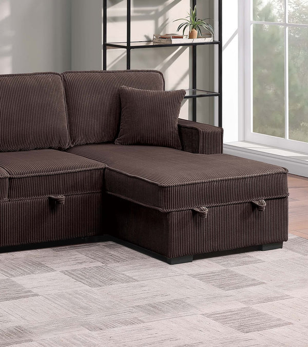English Elm Chocolate Corduroy Sectional Sleeper Sofa with Dual Storage Chaises for Living Rooms Chocolate B011S02167