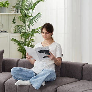 English Elm Chenille Semi Circular Modular Sectional Sofa with Sculptural Curved Silhouette and Four Pillows W834S00616